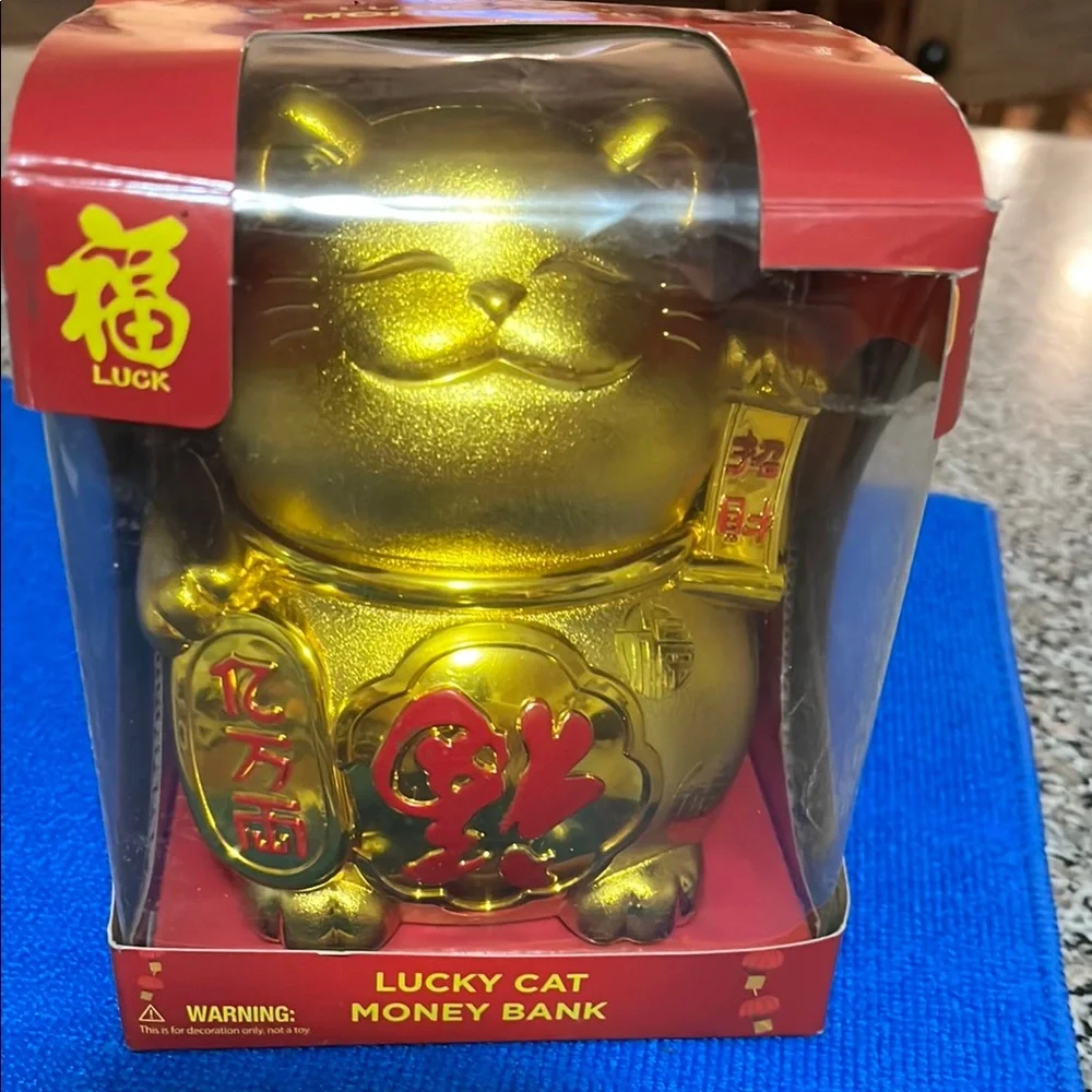 Gold Lucky Cat Bank Figurine